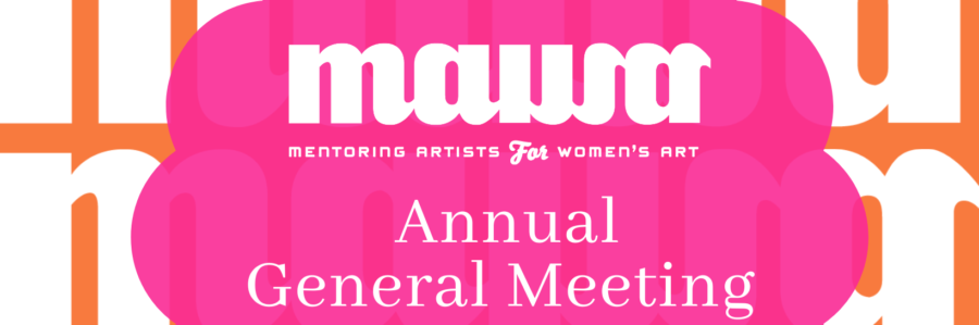 Pink circle over an orange background with a white MAWA logo and text that says Annual General Meeting.