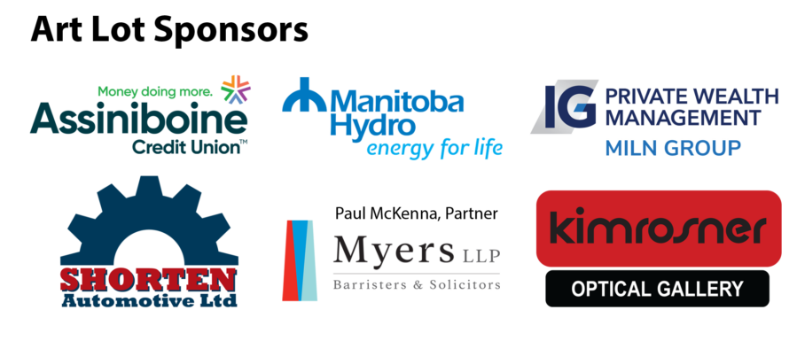 Art Lot Sponsor Logos, Assiniboine Credit Union, Manitoba Hydro, IG Wealth Management, Shorten Automotive, Myers LLP, kimrosner optical gallery