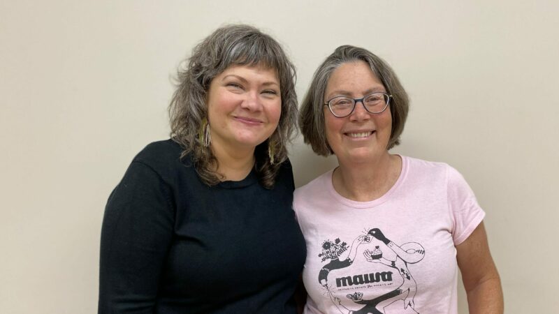 Two women, Lisa Wood and Karen Clark, stand next to each other smiling.
